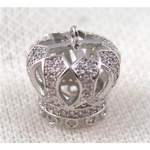 copper crown tassil bail paved zircon, platinum plated, approx 16mm [FDZN1187]