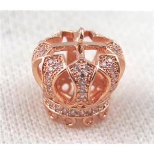 copper crown tassil bail paved zircon, rose gold, approx 16mm [FDZN1188]