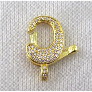 copper Lobster Clasp paved zircon, gold plated, approx 17x22mm [FDZN1190]