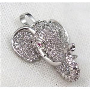 copper pendant paved zircon, elephant, platinum plated, approx 30-35mm [FDZN1191]