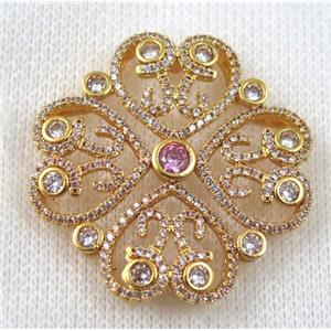copper bead paved zircon, gold plated, approx 40mm dia [FDZN1194]