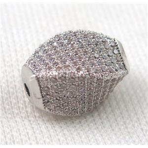 copper twist beads paved zircon, platinum plated, approx 15x20mm [FDZN1197-L]