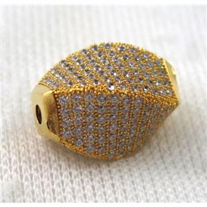 copper twist beads paved zircon, gold plated, approx 15x20mm [FDZN1198-L]