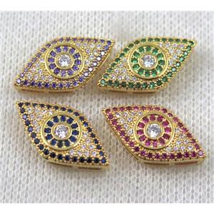 copper beads paved zircon, eye, gold plated, approx 11x21mm [FDZN1361]