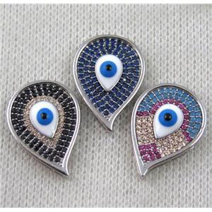 copper beads paved zircon, eye, platinum plated, mix color, approx 15x20mm [FDZN1362]