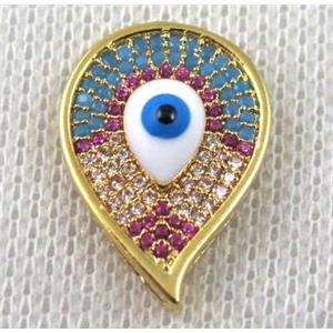 copper beads paved zircon, eye, gold plated, approx 15x20mm [FDZN1363]