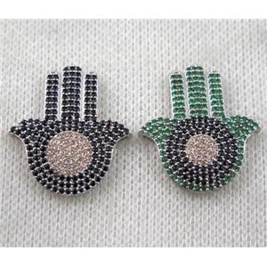 copper hamsahand beads paved zircon, platinum plated, approx 21x25mm [FDZN1365]