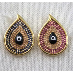 copper teardrop beads paved zircon, eye, gold plated, approx 16x22mm [FDZN1366]