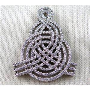copper pendant paved zircon, platinum plated, approx 35-40mm [FDZN1369]