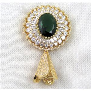 copper pendant paved zircon, gold plated, approx 35mm dia, 16x22mm [FDZN1370]