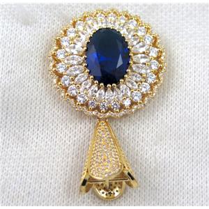 copper pendant paved zircon, gold plated, approx 35mm dia, 16x22mm [FDZN1371]