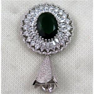 copper pendant paved zircon, platinum plated, approx 35mm dia, 16x22mm [FDZN1373]