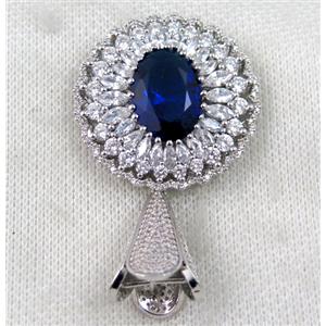 copper pendant paved zircon, platinum plated, approx 35mm dia, 16x22mm [FDZN1374]