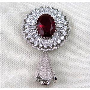 copper pendant paved zircon, platinum plated, approx 35mm dia, 16x22mm [FDZN1375]