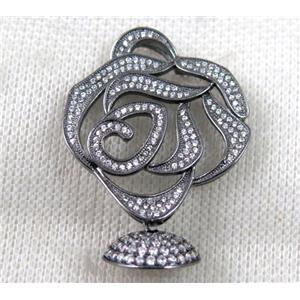 copper pendant paved zircon, black, approx 30x35mm [FDZN1379]
