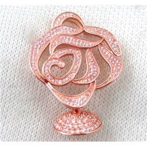 copper flower pendant paved zircon, rose gold, approx 30x35mm [FDZN1381]