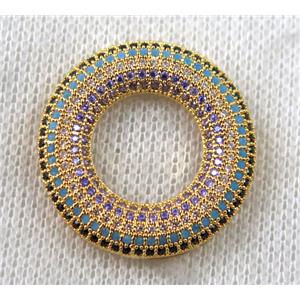 copper donut pendant paved zircon, gold plated, approx 27mm dia [FDZN1384]