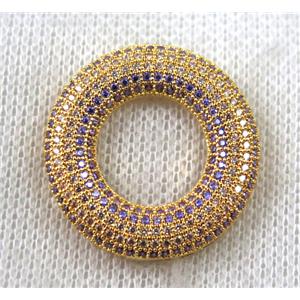 copper donut pendant paved zircon, gold plated, approx 27mm dia [FDZN1386]