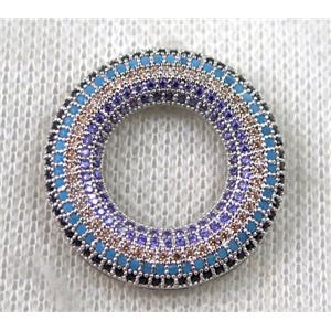 copper donut pendant paved zircon, platinum plated, approx 27mm dia [FDZN1388]