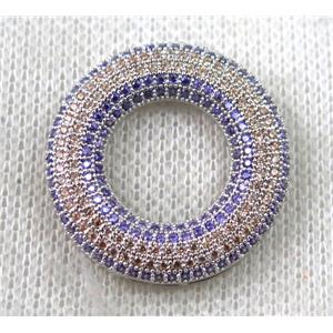 copper donut pendant paved zircon, platinum plated, approx 27mm dia [FDZN1389]