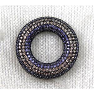 copper donut pendant paved zircon, black plated, approx 27mm dia [FDZN1392]