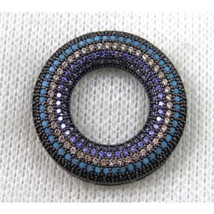 copper donut pendant paved zircon, black plated, approx 27mm dia [FDZN1393]