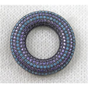 copper donut pendant paved zircon, black plated, approx 27mm dia [FDZN1394]