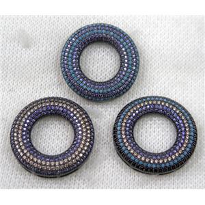 copper donut pendant paved zircon, black plated, mix color, approx 27mm dia [FDZN1395]