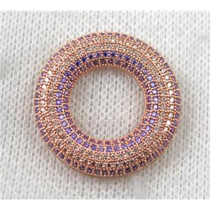 copper donut pendant paved zircon, rose gold, approx 27mm dia [FDZN1396]