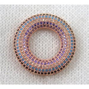 copper donut pendant paved zircon, rose gold, approx 27mm dia [FDZN1397]