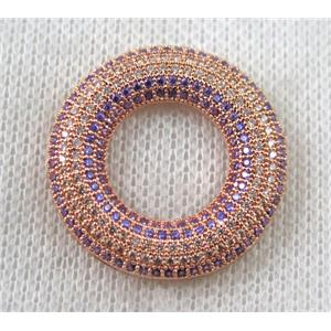 copper donut pendant paved zircon, rose gold, approx 27mm dia [FDZN1398]