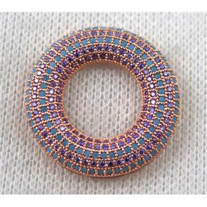 copper donut pendant paved zircon, rose gold, approx 27mm dia [FDZN1399]