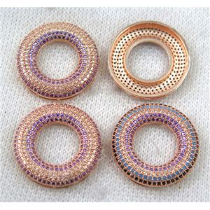 copper donut pendant paved zircon, rose gold, approx 27mm dia [FDZN1400]