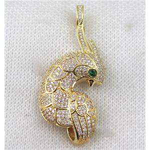 copper peacock pendant paved zircon, gold plated, approx 23-55mm [FDZN1401]
