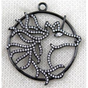 copper horse pendant paved zircon, black plated, approx 36mm dia [FDZN1405]