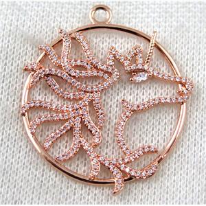 copper horse pendant paved zircon, rose gold, approx 36mm dia [FDZN1406]