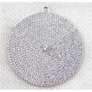 copper circle pendant paved zircon, platinum plated, approx 42mm dia [FDZN1408]