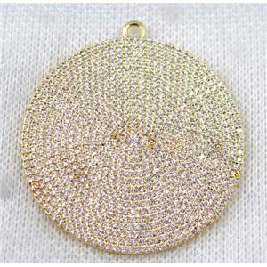 copper circle pendant paved zircon, gold plated, approx 42mm dia [FDZN1409]
