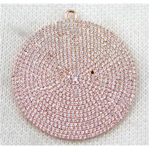 copper circle pendant paved zircon, rose gold, approx 42mm dia [FDZN1410]