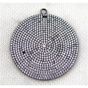 copper circle pendant paved zircon, black, approx 42mm dia [FDZN1411]