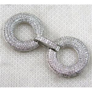 copper donut connector clasp paved zircon, platinum plated, approx 22mm dia [FDZN1412]