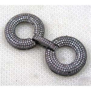 copper donut connector clasp paved zircon, black plated, approx 22mm dia [FDZN1414]