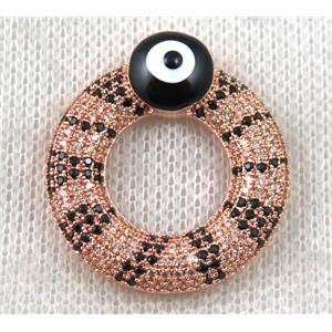 copper donut pendant paved zircon with evil eye, rose gold, approx 26mm dia [FDZN1415]