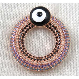 copper donut pendant paved zircon with evil eye, rose gold, approx 26mm dia [FDZN1418]