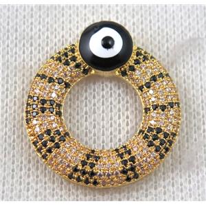 copper donut pendant paved zircon with evil eye, gold plated, approx 26mm dia [FDZN1425]