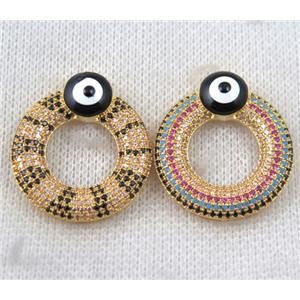 copper donut pendant paved zircon with evil eye, gold plated, approx 26mm dia [FDZN1426]