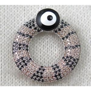 copper donut pendant paved zircon with evil eye, platinum plated, approx 26mm dia [FDZN1428]