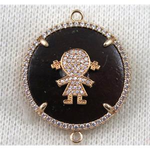 copper girls connector paved zircon, wood, rose gold, approx 30mm dia [FDZN1430]