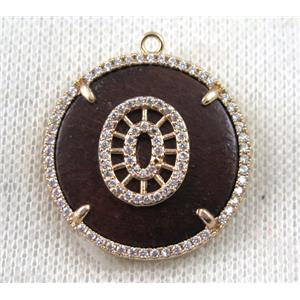 copper oval pendant paved zircon, wood, rose gold, approx 30mm dia [FDZN1434]