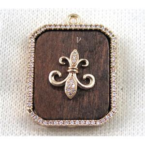 copper pendant paved zircon, wood, rose gold, approx 29x34mm [FDZN1435]